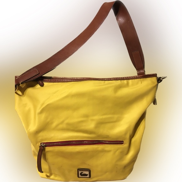 Dooney and Burke Nylon Leather Trim Hobo Shoulder Handbag Yellow - Picture 1 of 10